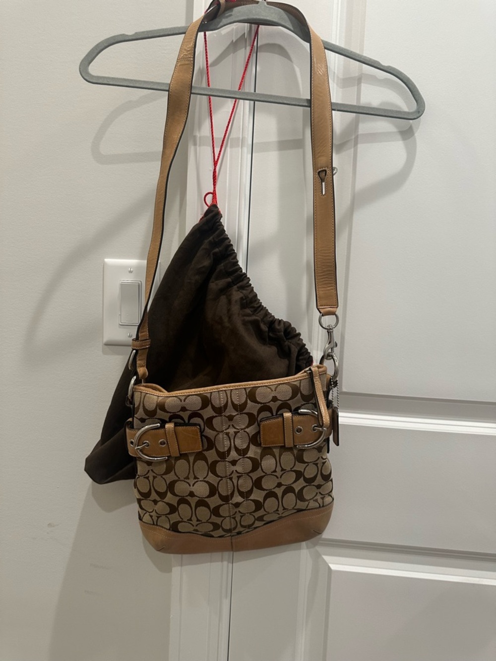 Coach Brown Signature Canvas Crossbody with Tan Leather Trim